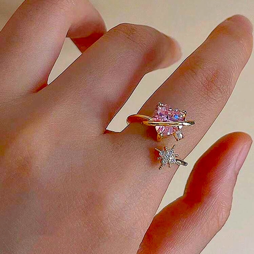 Elegant Pink and Silver Adjustable Ring, Pink Heart Ring